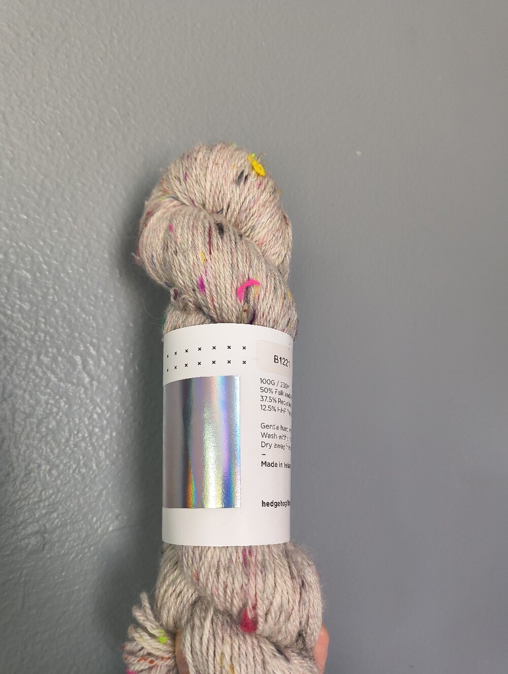 Speckled Neutral Tweed Yarn Skein with Neon Flecks
